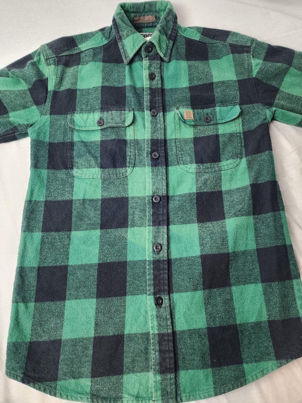 Big Bill Mens S Small Regular Workwear Green Flannel Plaid Shirt 100% Cotton USA